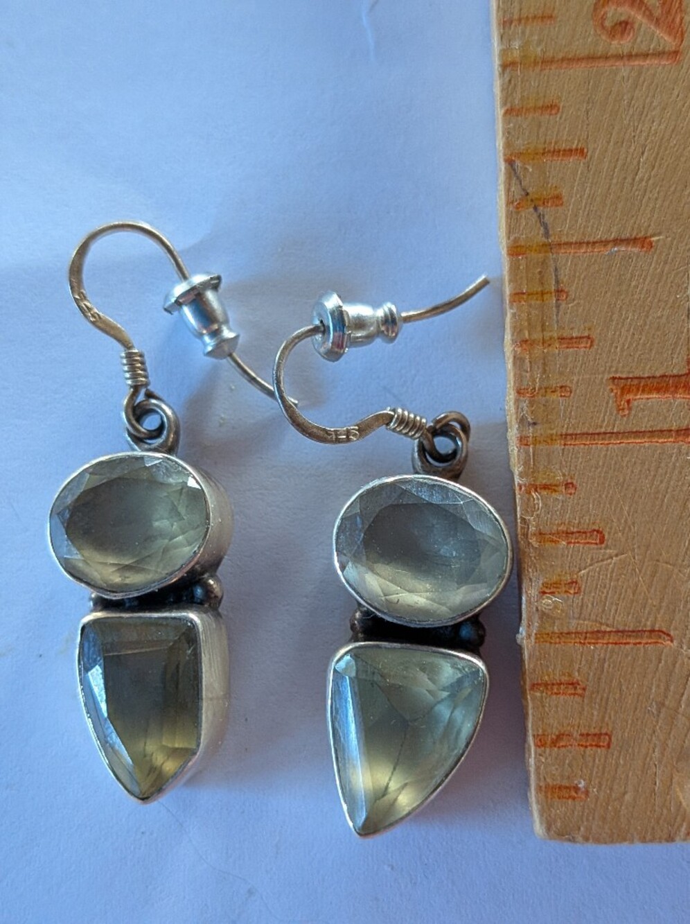 Sterling Silver Dangling Earrings With A Semi-precious Yellow Green Stone